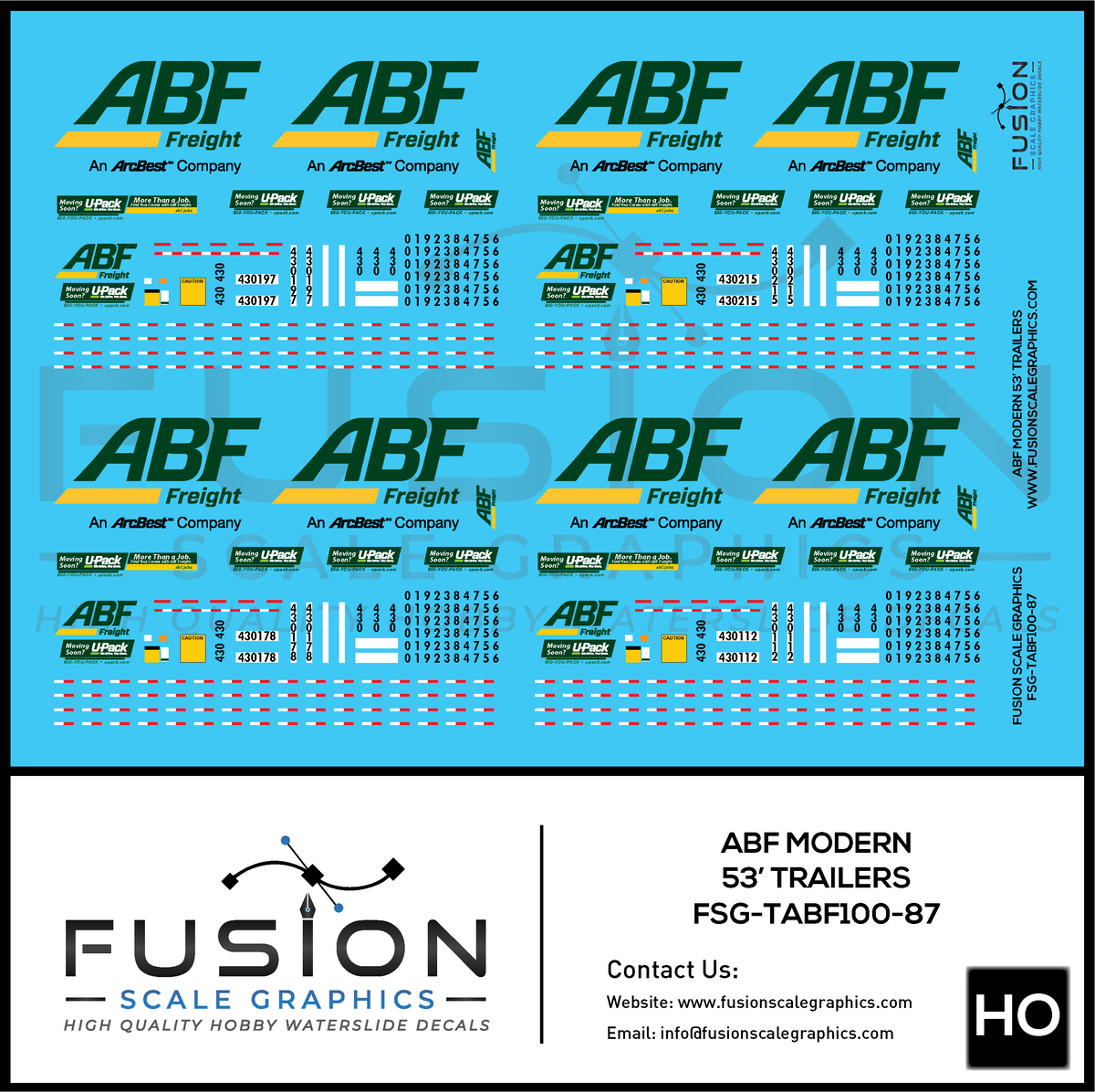 HO Scale ABF Freight Modern 53' Truck Trailers Decal Set