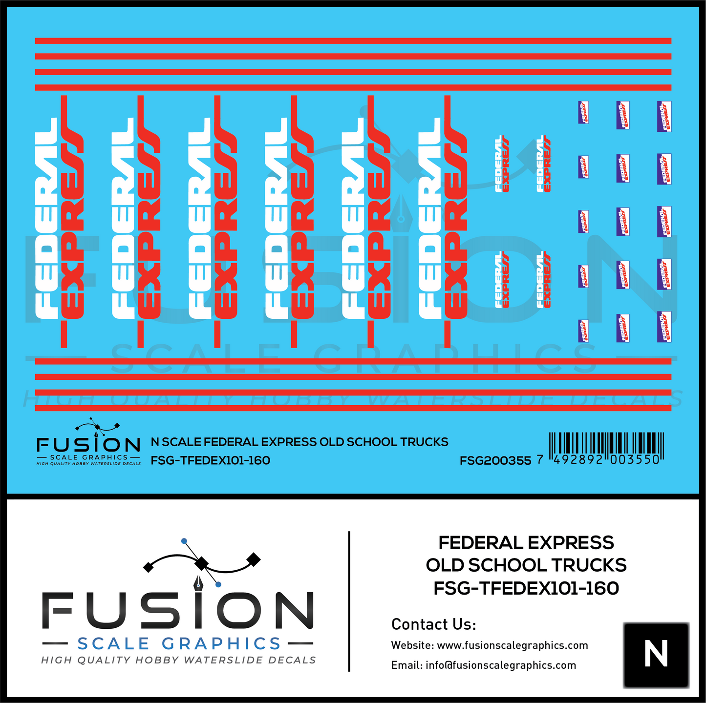N Scale Federal Express Purple and White Old Trailers and Truck Decal Set