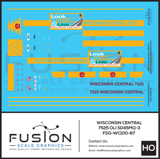 HO Scale Wisconsin Central 7525 OLS SD45MQ-3 Locomotive Decal Set