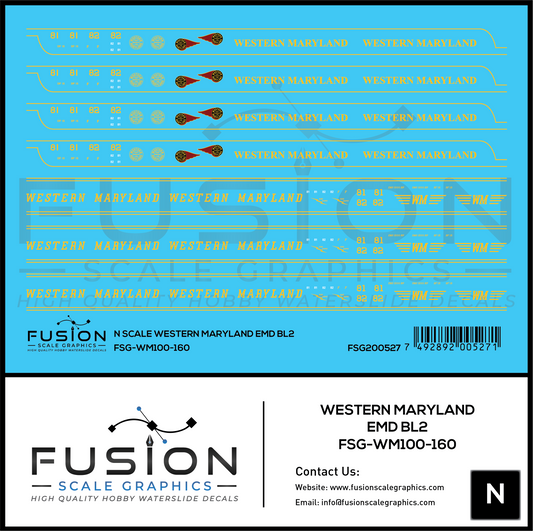 N Scale Western Maryland EMD BL2 Locomotives Decal Set