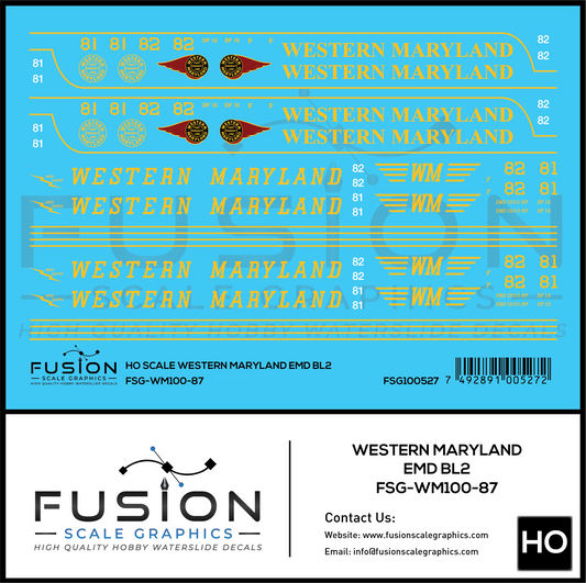 HO Scale Western Maryland EMD BL2 Locomotives Decal Set