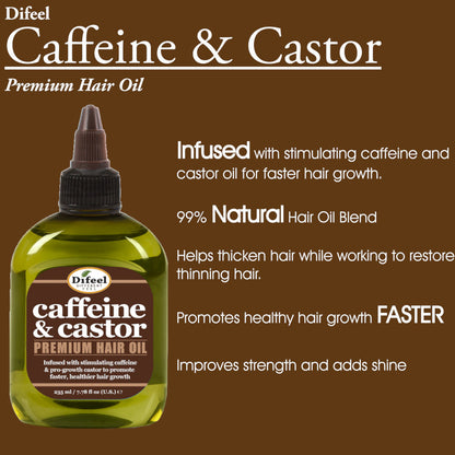 Difeel 3-PC Caffeine & Castor Shampoo, Conditioner & Hair Oil for Faster Hair Growth - with 33.8 oz. Shampoo, 33.8 oz. Conditioner & 7.78 oz. Hair Oil by difeel - find your natural beauty