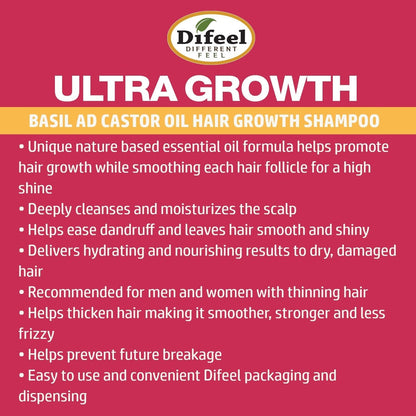 Difeel Ultra Growth Basil & Castor Oil Pro Growth Shampoo 12 oz. (Pack of 2) by difeel - find your natural beauty