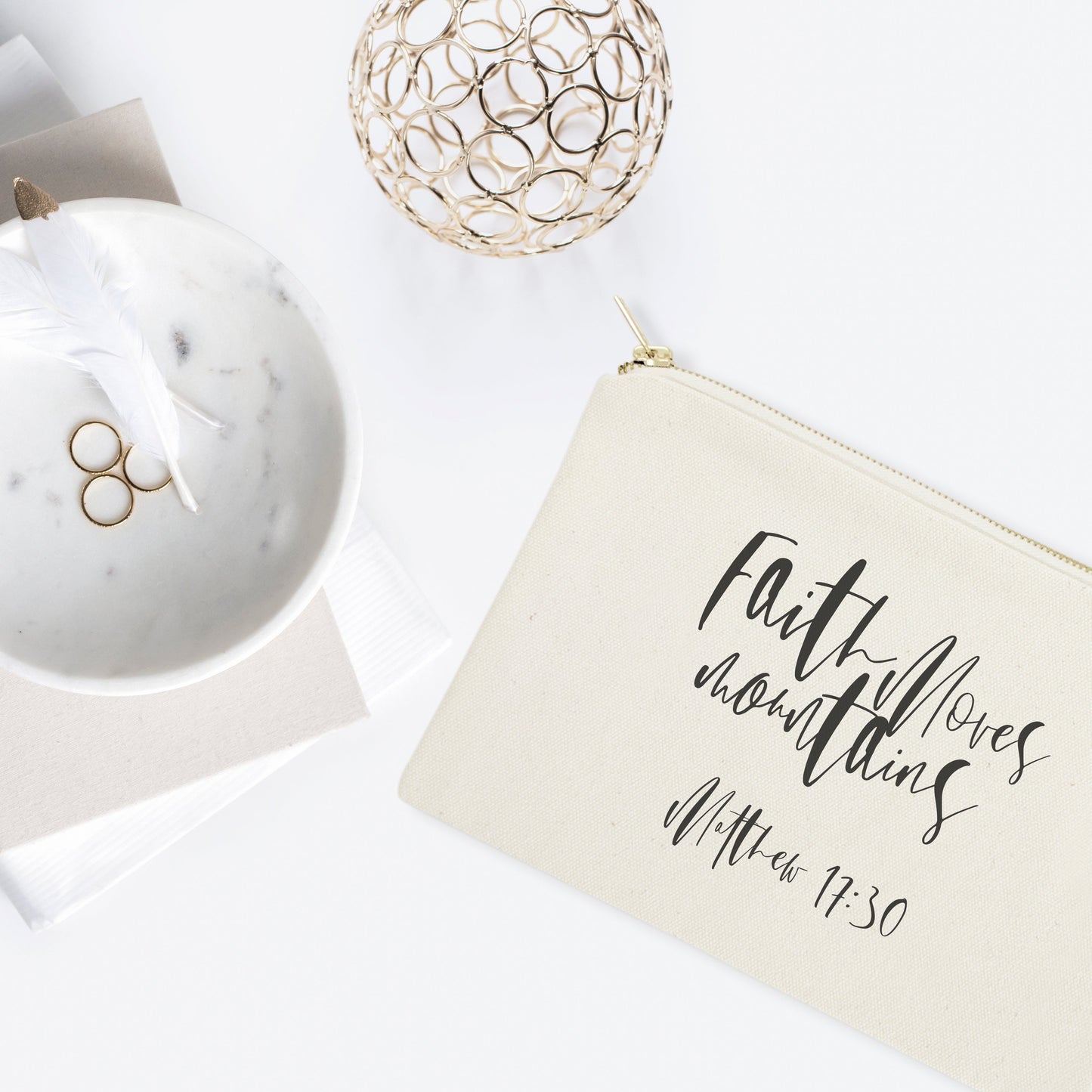 Faith Moves Mountains, Matthew 17:30 Cotton Canvas Cosmetic Bag by The Cotton & Canvas Co.