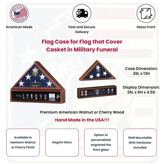 American Flag Case and Medal Display Case With 5' X 9 1/2' Flag - Presidential
