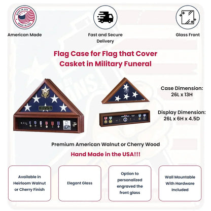 Flag Case for Flag that Cover Casket in Military Funeral, Medal case.
