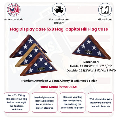 Flag Display Case 5x8 flag, Capitol Hill Flag Case Cherry finish