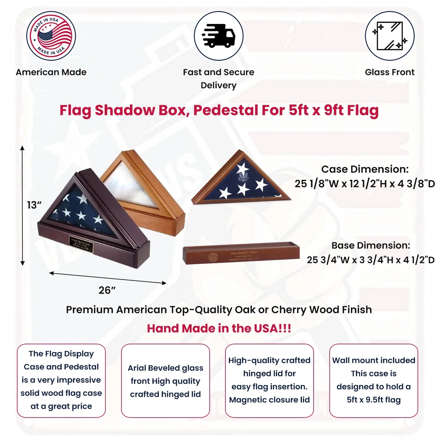 Flag Box, Flag Pedestal Box, Flag Boxes - Cherry Material.