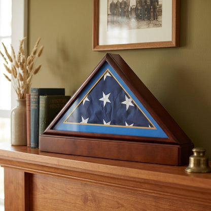 Burial/Funeral Flag Display Case Frame with Pedestal Stand - Air Force Sky Blue Mat