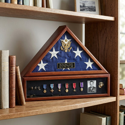 Flag and Medal Display Cases - High Quality Solid Wood Finished Back Panel