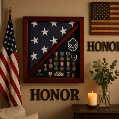 Cherry Flag and Medal Display Case Premium Wood - 5'x9.5' flag