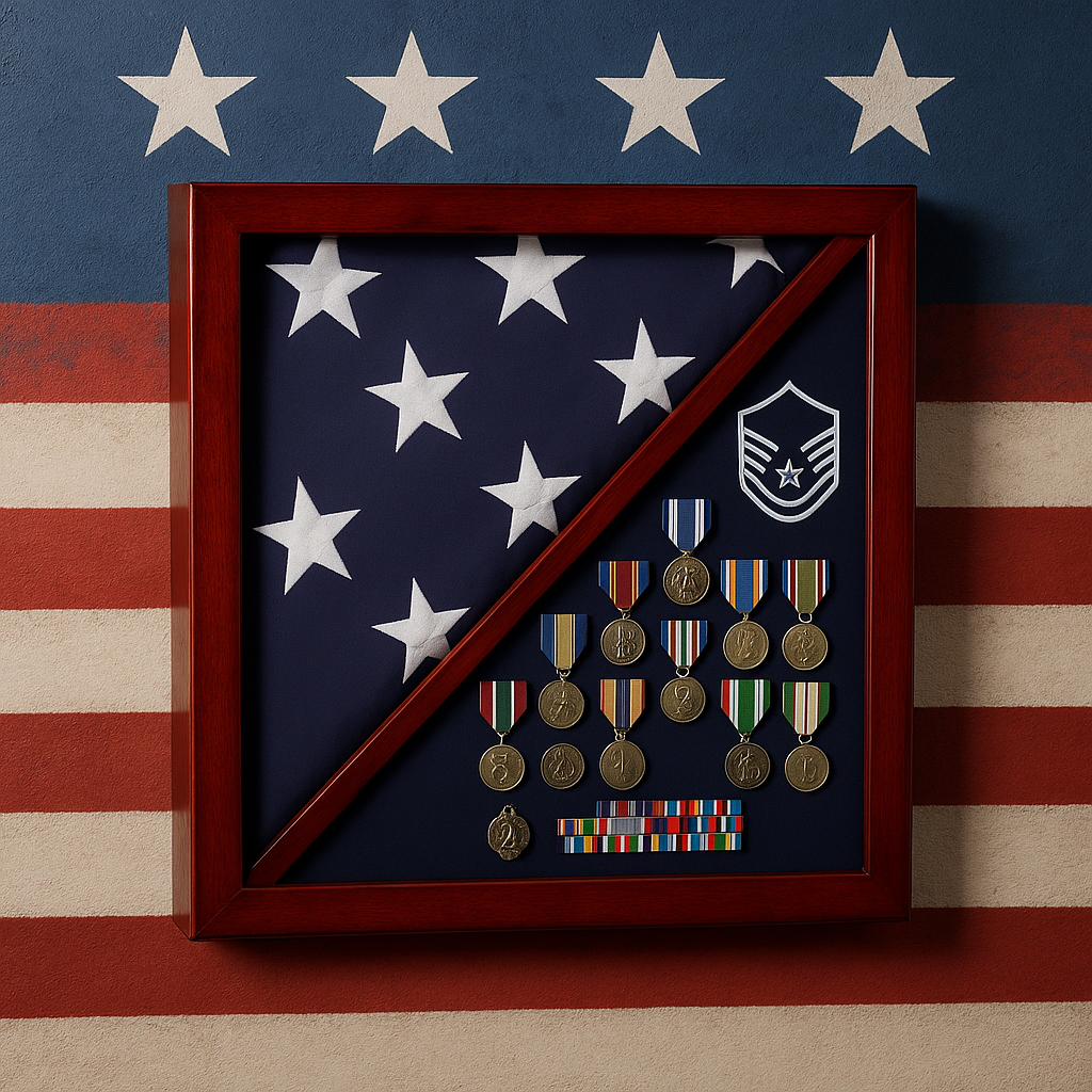 Cherry Flag and Medal Display Case Premium Wood - 5'x9.5' flag