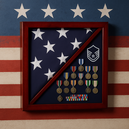 Cherry Flag and Medal Display Case Premium Wood - 5'x9.5' flag