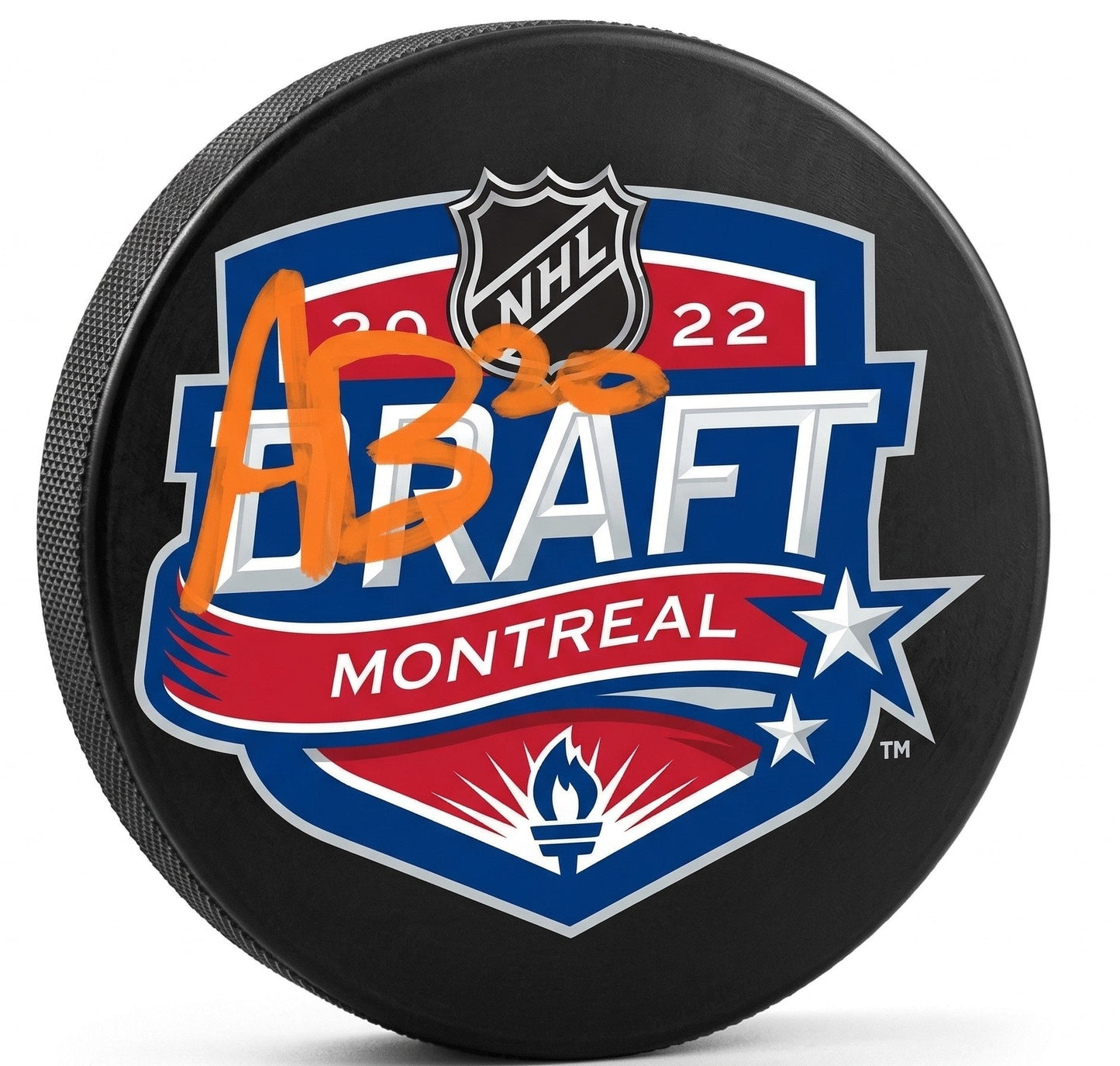 Alex Bump Philadelphia Flyers Autographed 2022 NHL Draft Logo Hockey Puck (Orange Signature)