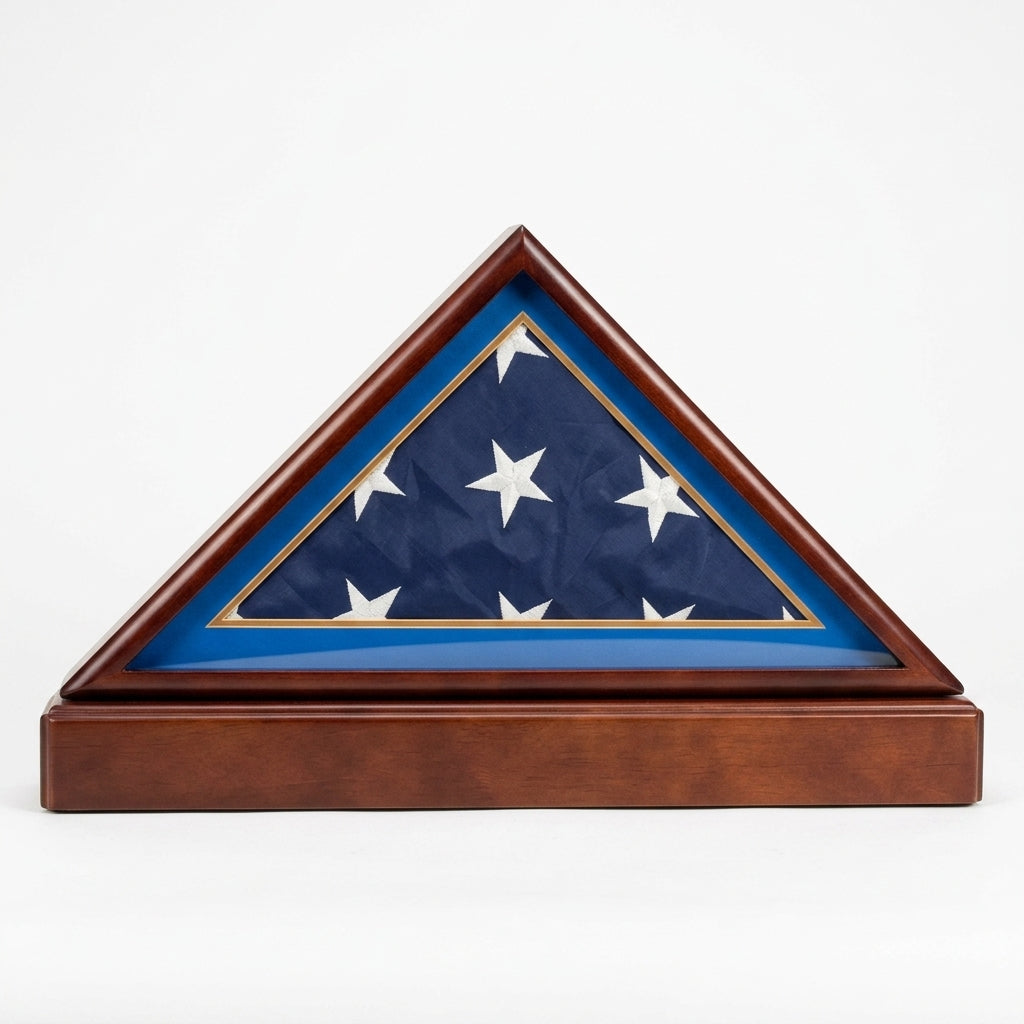 Burial/Funeral Flag Display Case Frame with Pedestal Stand - Air Force Sky Blue Mat