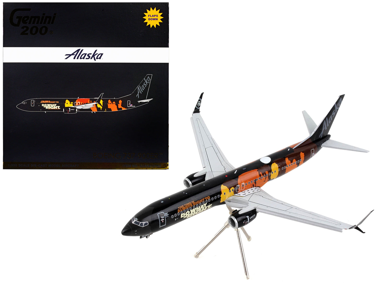 Boeing 737-900ER Commercial Aircraft with Flaps Down "Alaska Airlines - Our Commitment" Black with Graphics "Gemini 200" Series 1/200 Diecast Model Airplane by GeminiJets  free shipping USA