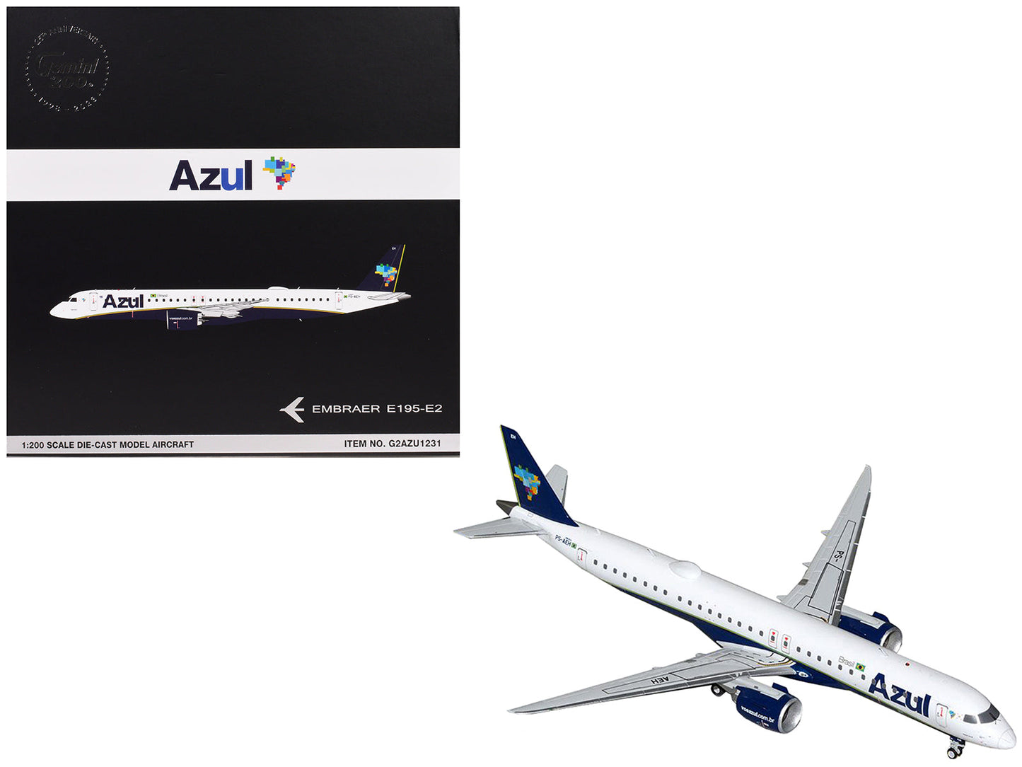 Embraer E195-E2 Commercial Aircraft "Azul Brazilian Airlines" (PS-AEH) White with Blue Tail "Gemini 200" Series 1/200 Diecast Model Airplane by GeminiJets  free shipping USA