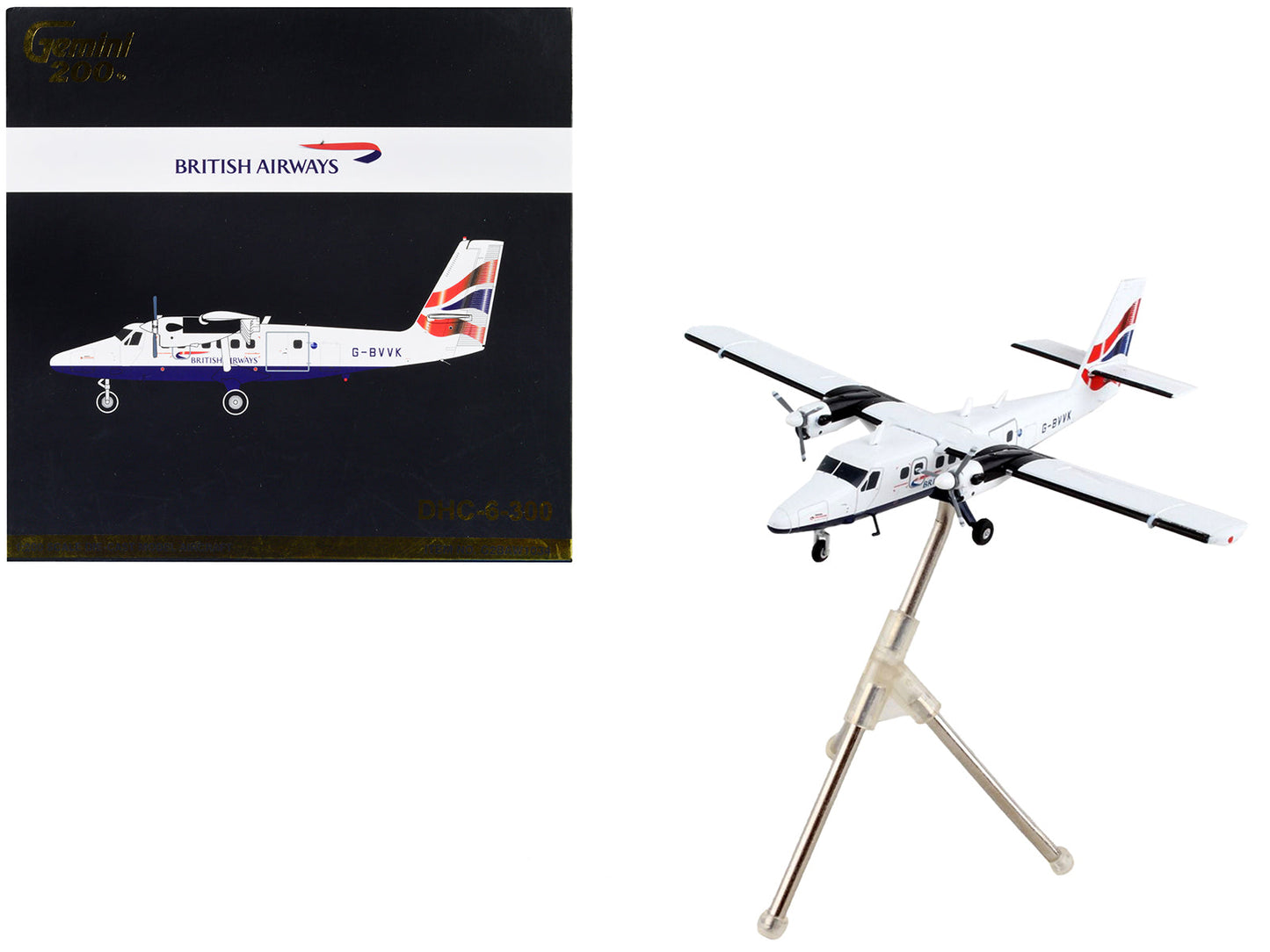 De Havilland DHC-6-300 Commercial Aircraft "British Airways" White with Striped Tail "Gemini 200" Series 1/200 Diecast Model Airplane by GeminiJets  free shipping USA