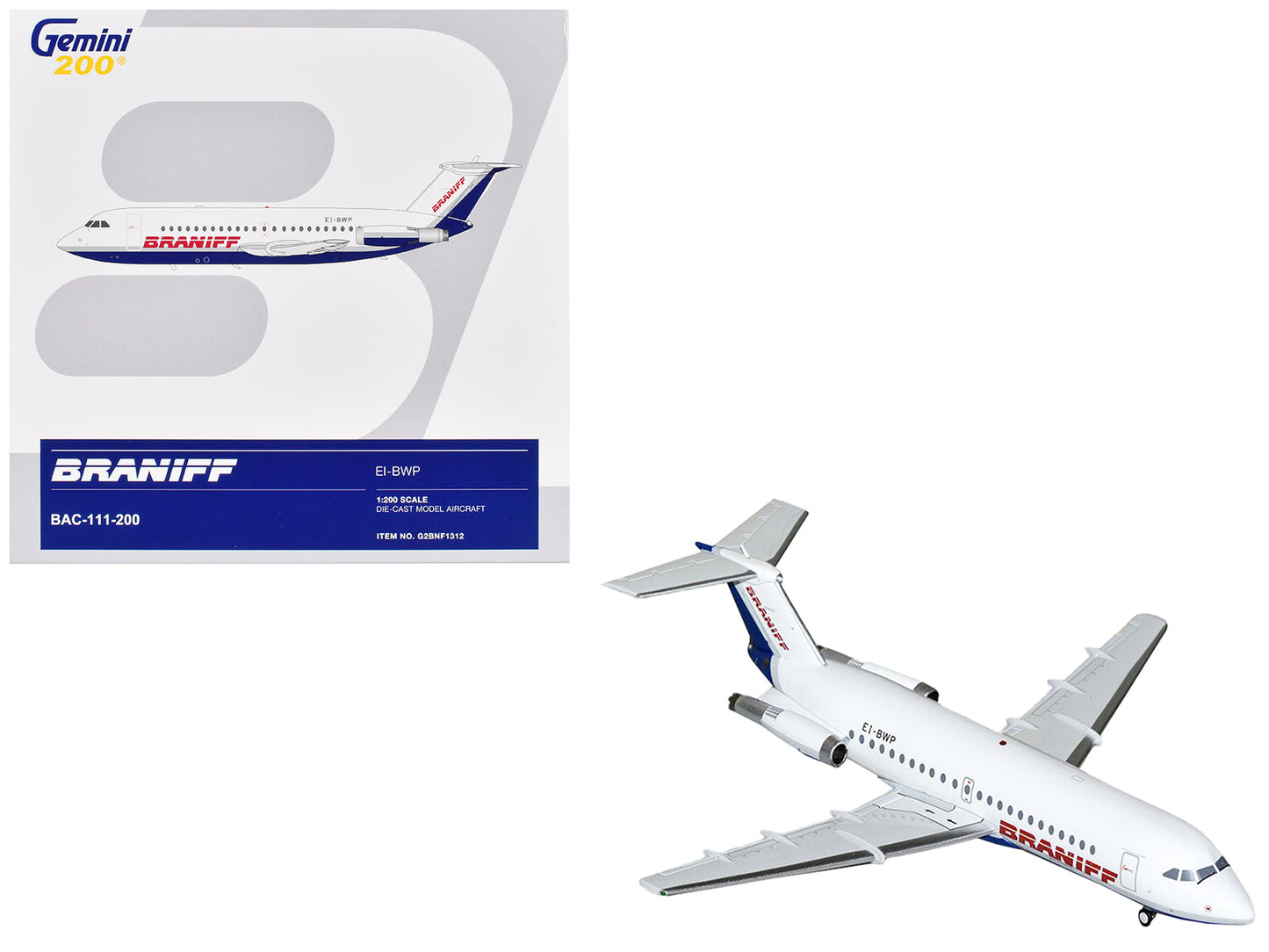 BAC 111-200 Commercial Aircraft "Braniff International Airways" (EI-BWP) White with Blue Tail "Gemini 200" Series 1/200 Diecast Model Airplane by GeminiJets  free shipping USA