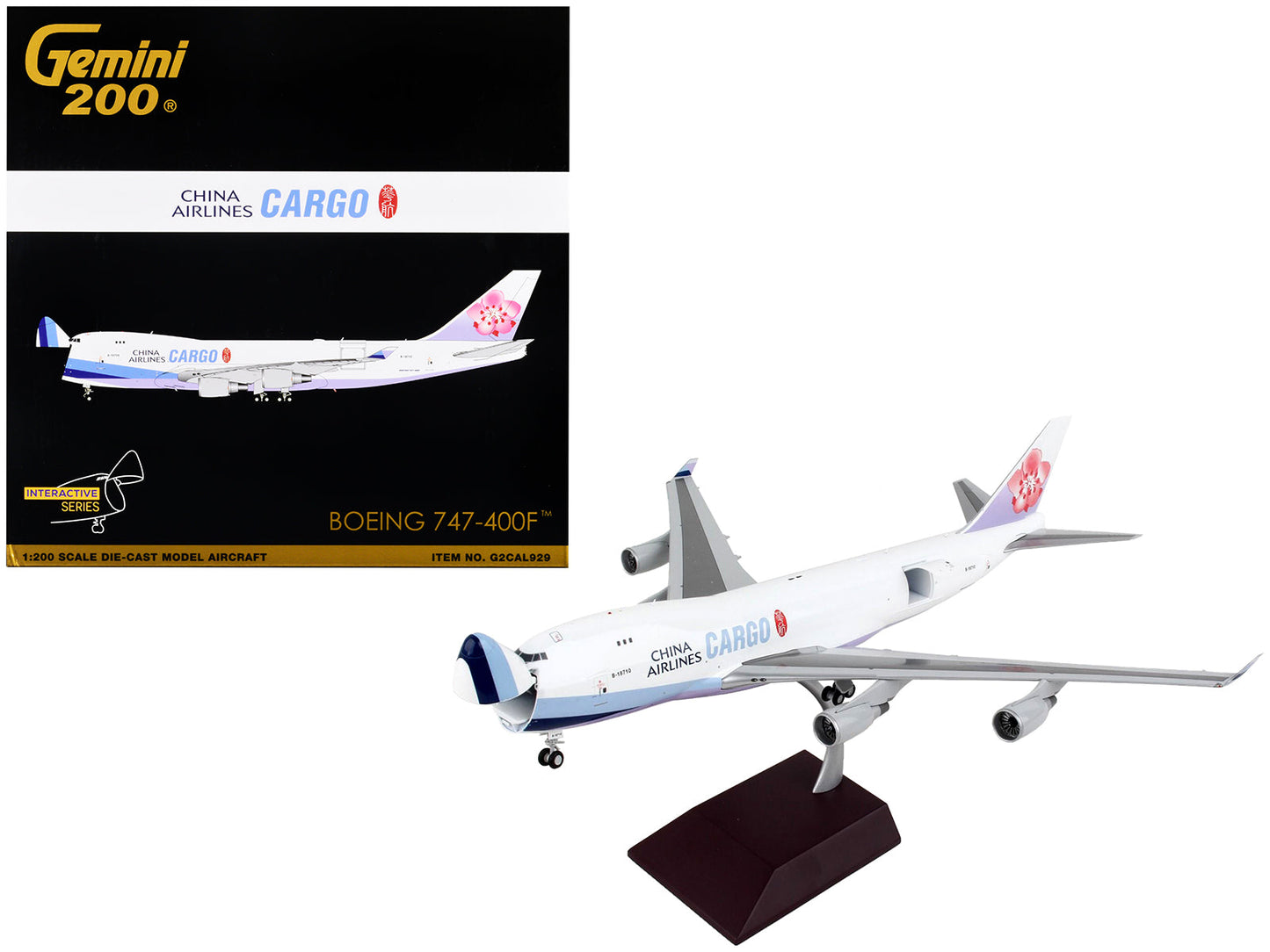 Boeing 747-400F Commercial Aircraft "China Airlines Cargo" White with Purple Tail "Gemini 200 - Interactive" Series 1/200 Diecast Model Airplane by GeminiJets  free shipping USA