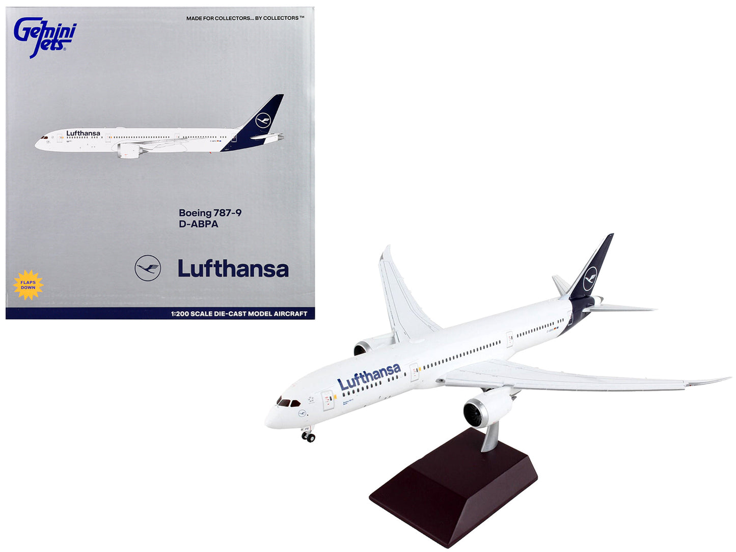 Boeing 787-9 Commercial Aircraft with Flaps Down "Lufthansa" White with Blue Tail "Gemini 200" Series 1/200 Diecast Model Airplane by GeminiJets  free shipping USA