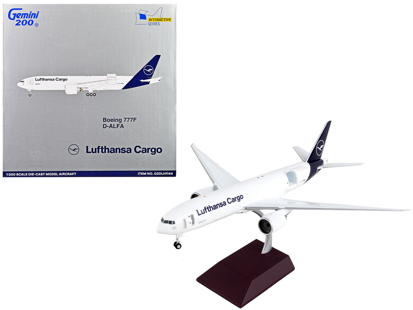 Boeing 777F Commercial Aircraft "Lufthansa Cargo" White with Blue Tail "Gemini 200 - Interactive" Series 1/200 Diecast Model Airplane by GeminiJets  free shipping USA