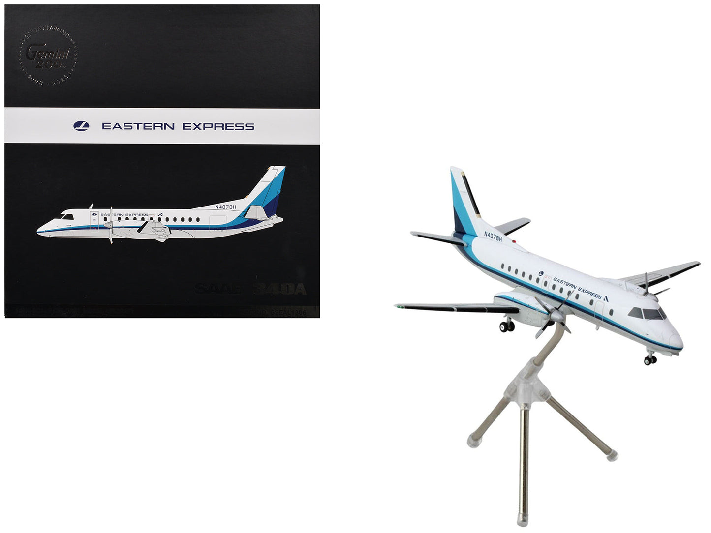 Saab 340A Commercial Aircraft "Eastern Express/Bar Harbor" (N407BH) White with Blue Stripes "Gemini 200" Series 1/200 Diecast Model Airplane by GeminiJets  free shipping USA