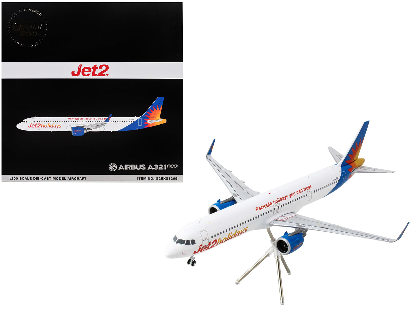 Airbus A321neo Commercial Aircraft "Jet2Holidays" (G-SUNB) White with Tail Graphics "Gemini 200" Series 1/200 Diecast Model Airplane by GeminiJets  free shipping USA