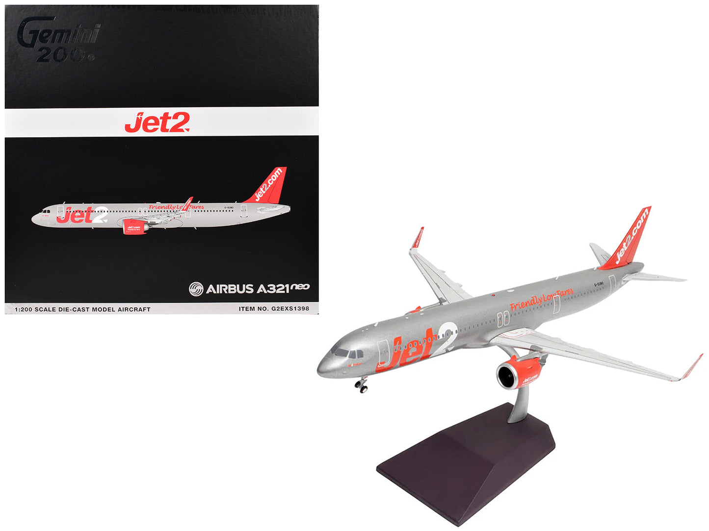 Airbus A321neo Commercial Aircraft "Jet2" (G-SUNO) Silver with Red Tail "Gemini 200" Series 1/200 Diecast Model Airplane by GeminiJets  free shipping USA