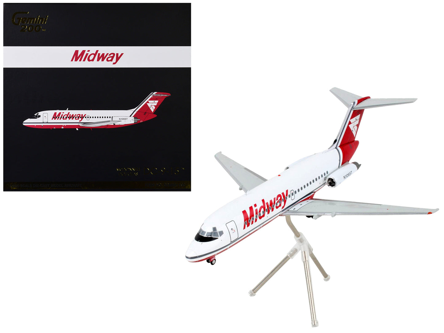 McDonnell Douglas DC-9-15 Commercial Aircraft "Midway Airlines" White with Red Tail "Gemini 200" Series 1/200 Diecast Model Airplane by GeminiJets  free shipping USA