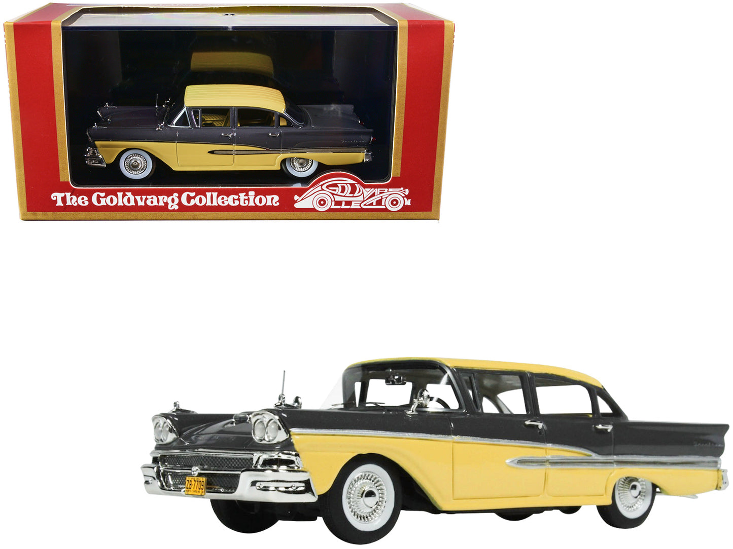 1958 Ford Fairlane 4 Door Gunmetal Gray and Pastel Yellow Limited Edition to 240 pieces Worldwide 1/43 Model Car by Goldvarg Collection  free shipping USA
