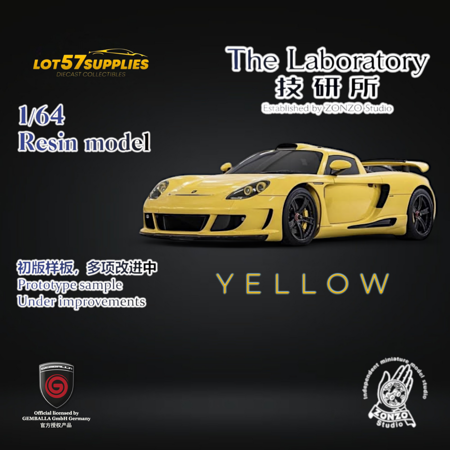 (Pre-Order) The Laboratory X ZONZO Gemballa Mirage GT Yellow 1:64 Resin