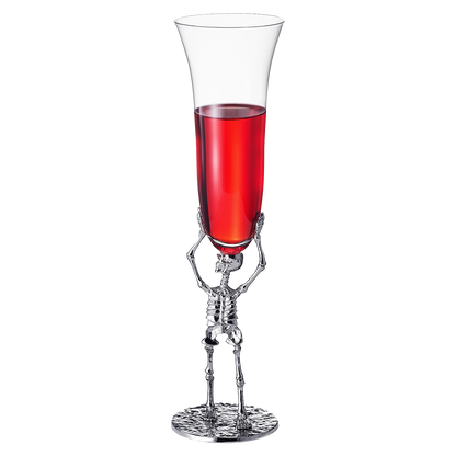 Skeleton Champagne Flute Glass | Single | 7.5oz Halloween Skeleton Glasses 10" H, Goth Gifts, Skeleton Gifts, Skeleton Decor, Spooky Wine Gift Set, Perfect for Halloween Themed Parties by The Wine Savant