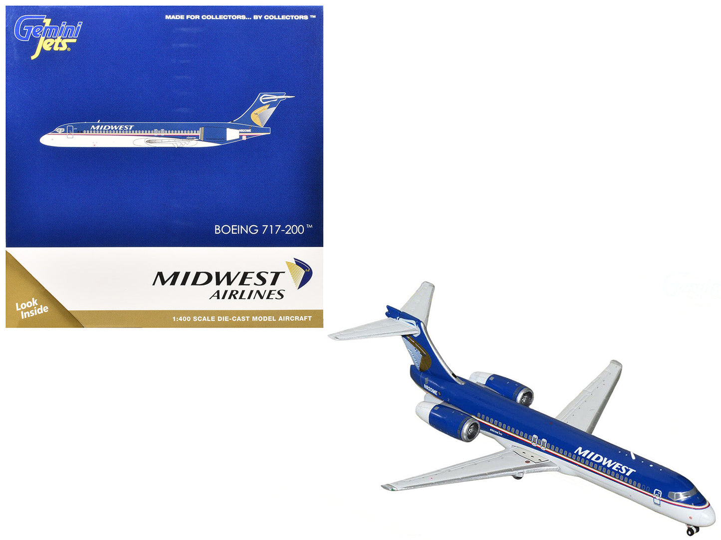 Boeing 717-200 Commercial Aircraft "Midwest Airlines" (N920ME) Blue and White 1/400 Diecast Model Airplane by GeminiJets  free shipping USA