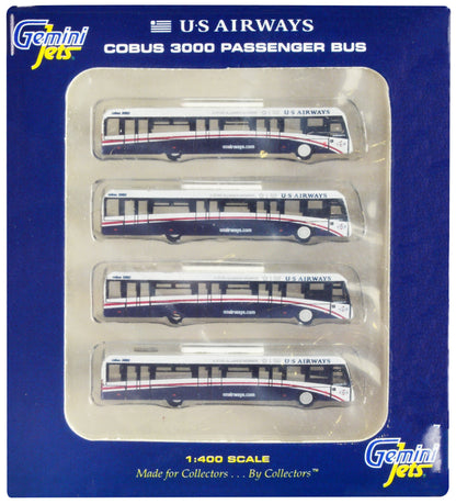 Cobus 3000 Passenger Bus White and Blue "US Airways Shuttle Bus" 4 Piece Set 1/400 Diecast Models by GeminiJets  free shipping USA