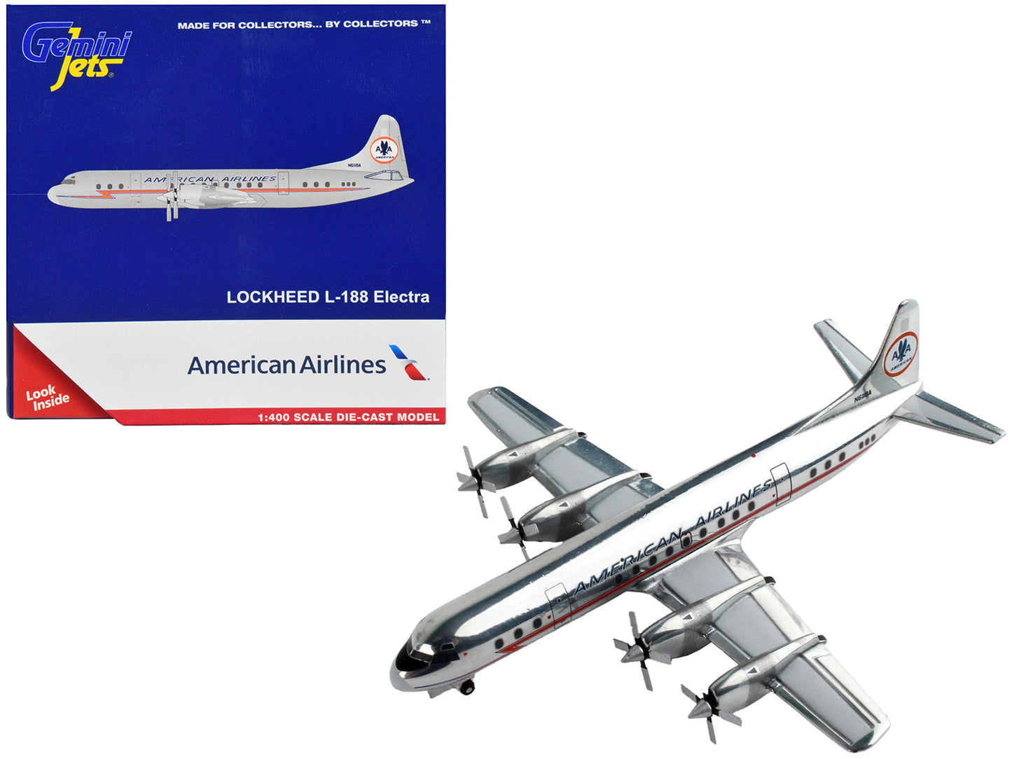 Lockheed L-188 Electra Commercial Aircraft "American Airlines" Silver with Red Stripes 1/400 Diecast Model Airplane by GeminiJets  free shipping USA