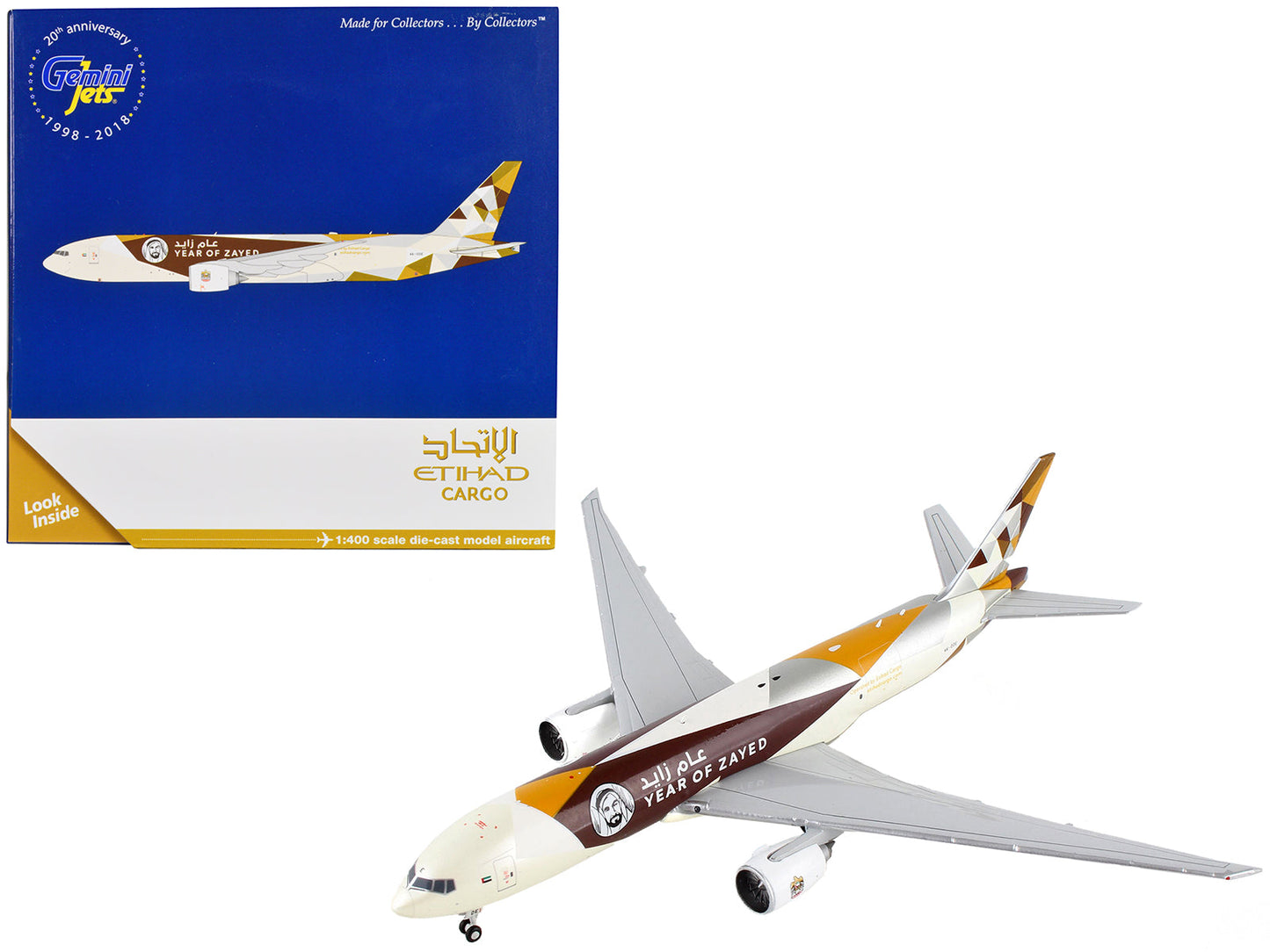 Boeing 777F Commercial Aircraft "Etihad Cargo - Year of Zayed" White with Graphics 1/400 Diecast Model Airplane by GeminiJets  free shipping USA