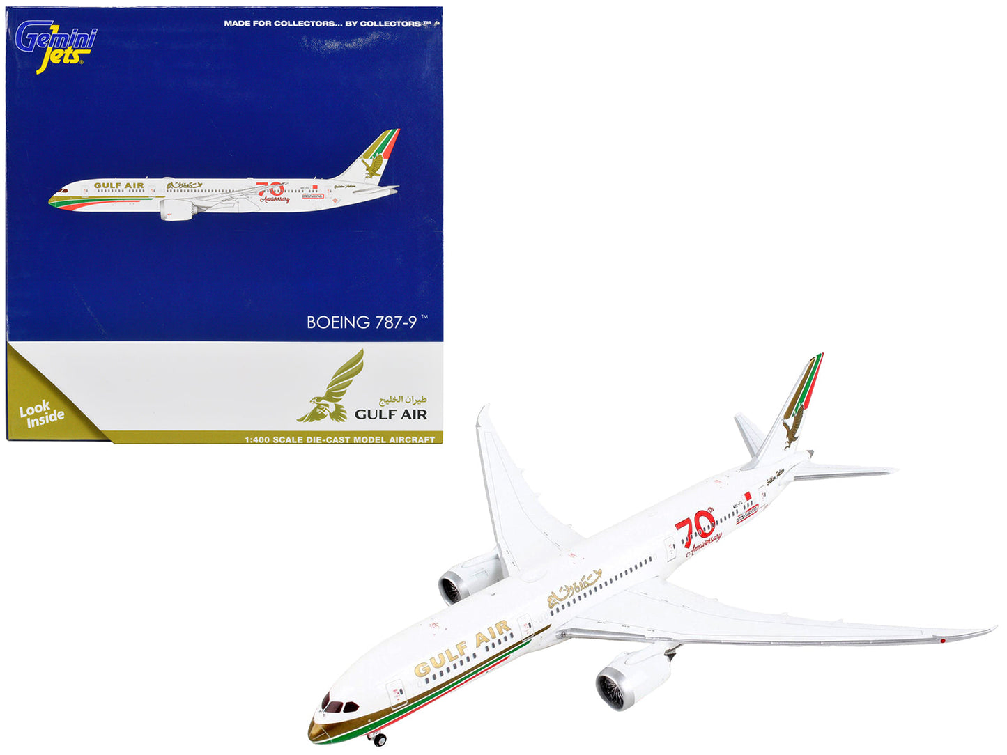 Boeing 787-9 Commercial Aircraft "Gulf Air - 70th Anniversary" White with Graphics 1/400 Diecast Model Airplane by GeminiJets  free shipping USA