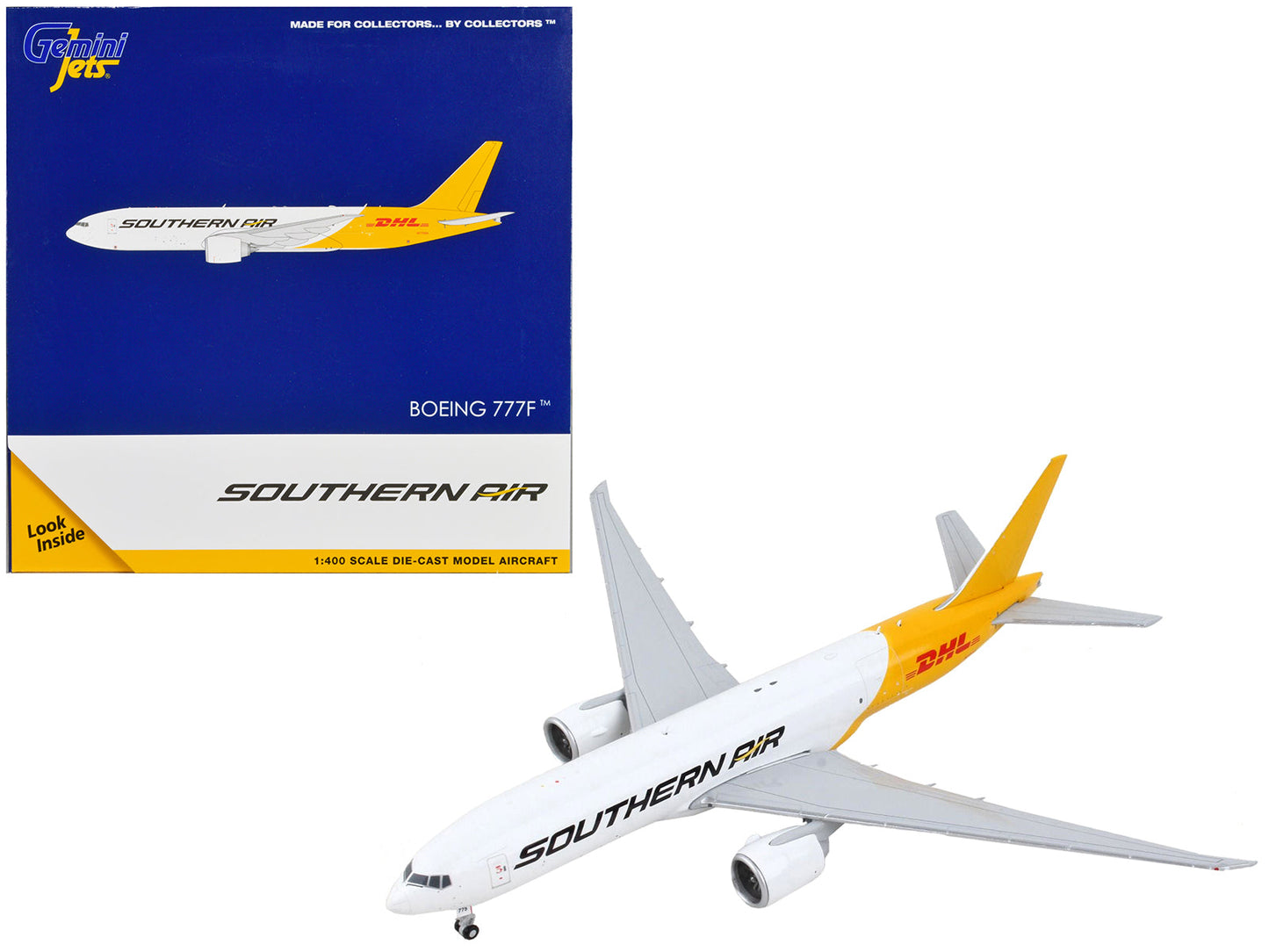 Boeing 777F Commercial Aircraft "Southern Air - DHL" White and Yellow 1/400 Diecast Model Airplane by GeminiJets  free shipping USA