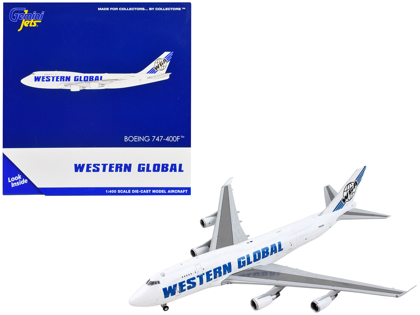 Boeing 747-400F Commercial Aircraft "Western Global" White with Blue Tail Stripes 1/400 Diecast Model Airplane by GeminiJets  free shipping USA