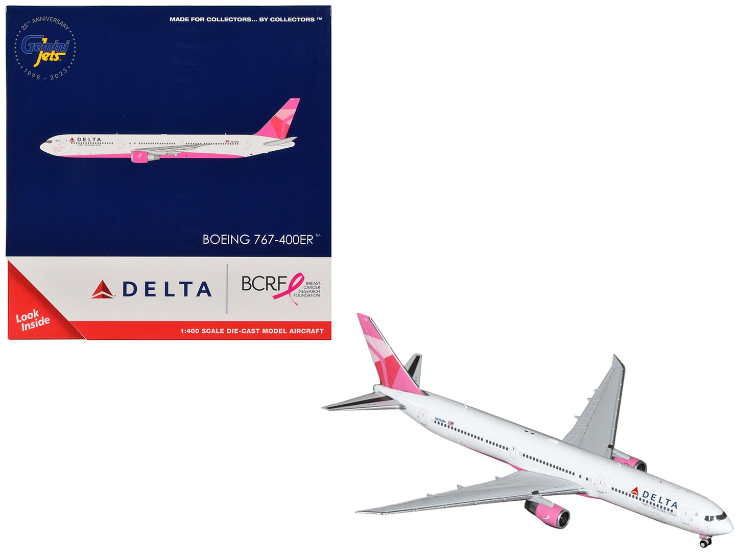 Boeing 767-400ER Commercial Aircraft "Delta Air Lines - Breast Cancer Research Foundation" (N845MH) White with Pink Tail 1/400 Diecast Model Airplane by GeminiJets  free shipping USA