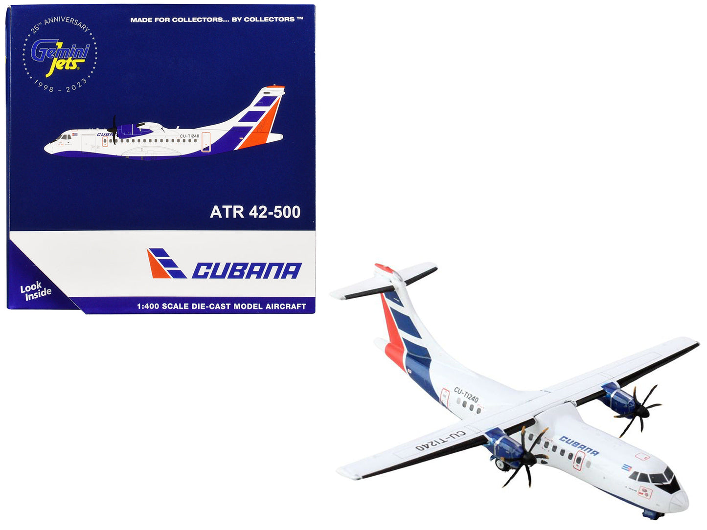 ATR 42-500 Commercial Aircraft "Cubana Airlines" (CU-T1240) White with Red and Blue Stripes 1/400 Diecast Model Airplane by GeminiJets  free shipping USA