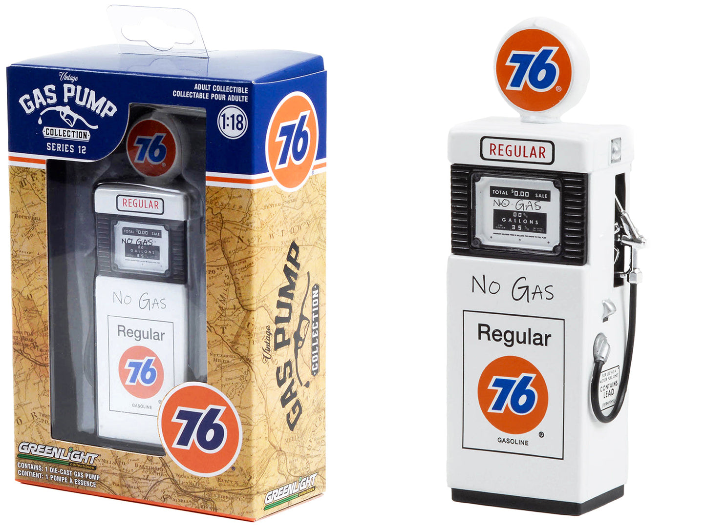 1951 Wayne 505 Gas Pump "Union 76 Regular Gasoline" "No Gas" White "Vintage Gas Pumps" Series 12 1/18 Diecast Model by Greenlight  free shipping USA