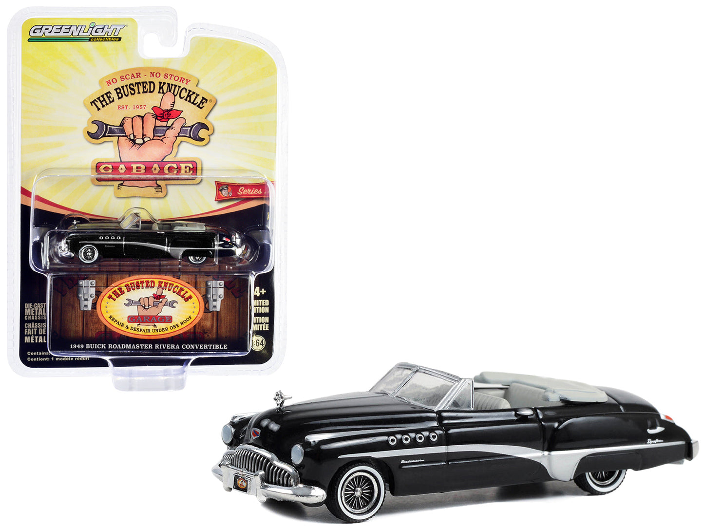 1949 Buick Roadmaster Rivera Convertible Black "Busted Knuckle Garage Car Detailing" "Busted Knuckle Garage" Series 2 1/64 Diecast Model Car by Greenlight  free shipping USA
