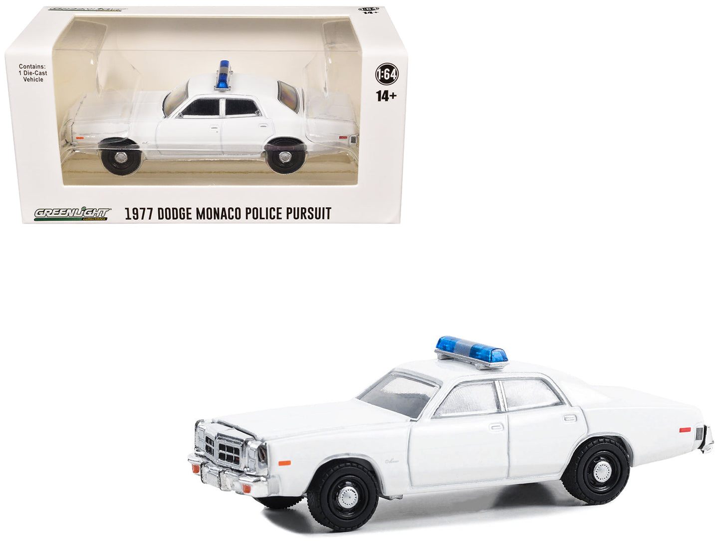 1977-78 Dodge Monaco Police Pursuit White with Light Bar "Hot Pursuit - Hobby Exclusive" Series 1/64 Diecast Model Car by Greenlight  free shipping USA