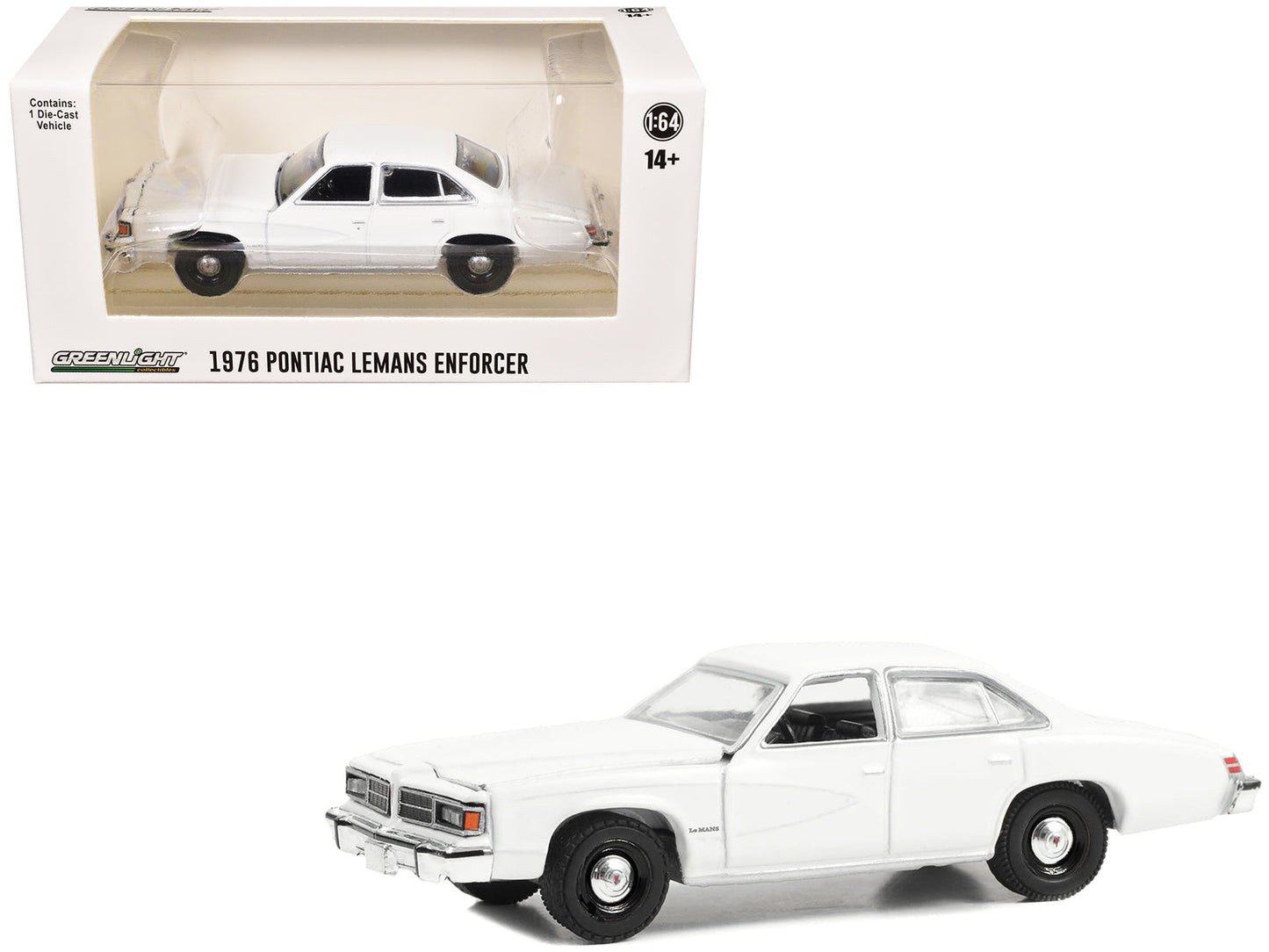 1976-77 Pontiac LeMans Enforcer White "Hot Pursuit - Hobby Exclusive" Series 1/64 Diecast Model Car by Greenlight  free shipping USA