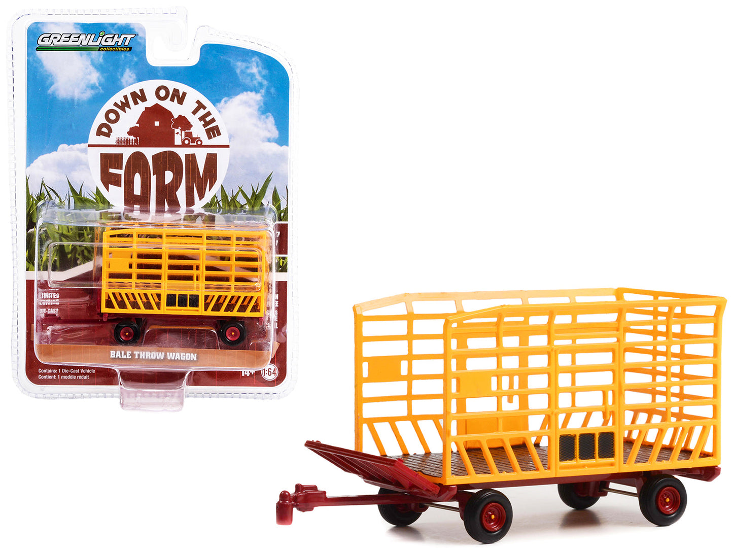 Bale Throw Wagon Yellow and Red "Down on the Farm" Series 7 1/64 Diecast Model by Greenlight  free shipping USA