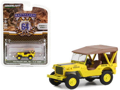 1949 Willys Jeep MB U.S. Army "545th Military Police Company Camp Drake Japan Training Camp" Yellow "Battalion 64" Series 3 1/64 Diecast Model Car by Greenlight  free shipping USA