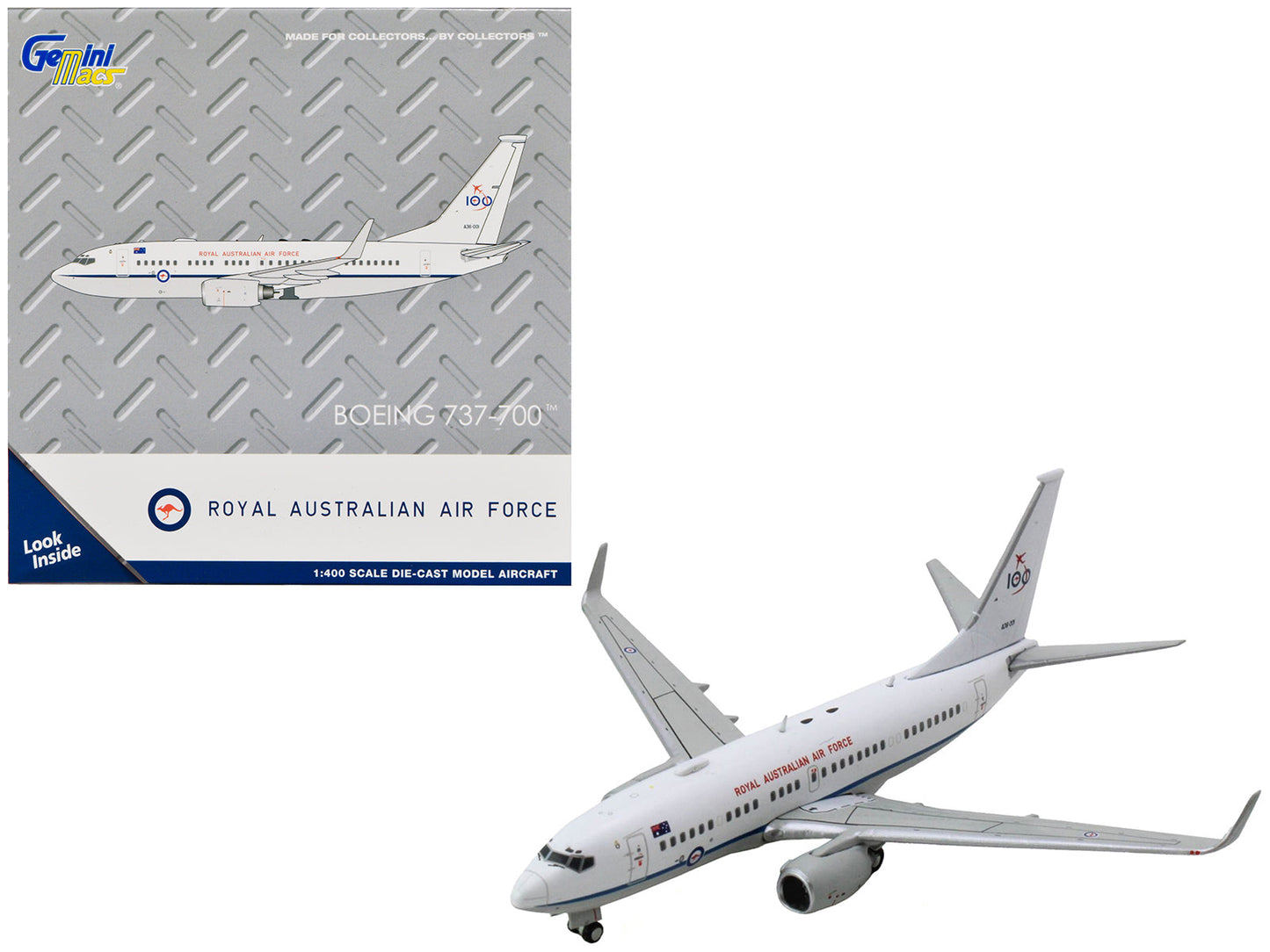 Boeing 737-700 Aircraft "Royal Australian Air Force 100th Anniversary" (A36-001) White with Blue Stripes "Gemini Macs" Series 1/400 Diecast Model Airplane by GeminiJets  free shipping USA