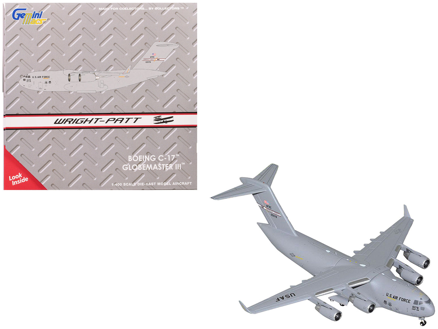 Boeing C-17 Globemaster III Transport Aircraft "Wright-Patterson Air Force Base - United States Air Force" (000-0178) Gray "Gemini Macs" Series 1/400 Diecast Model Airplane by GeminiJets  free shipping USA